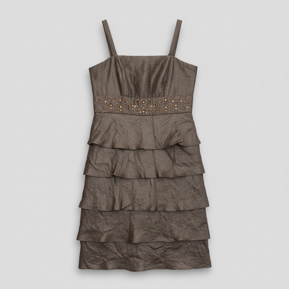R & M Collection Tiered Rhinestone Waist Dress Size 8 Gold Cocktail Sleeveless - Picture 2 of 5